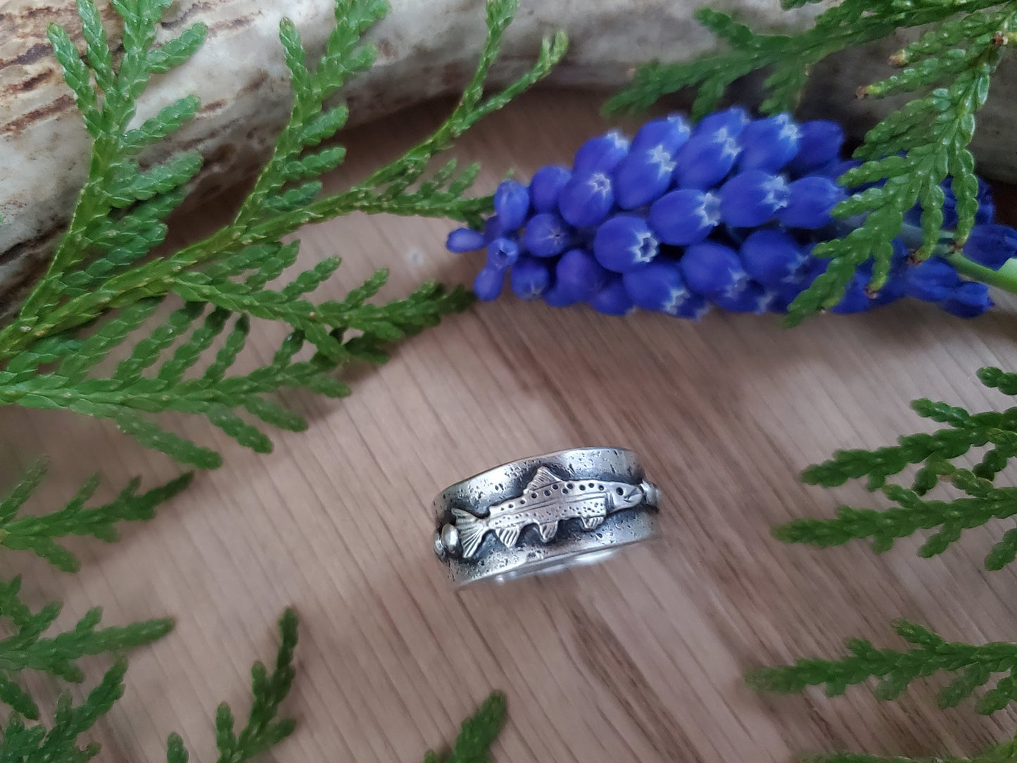 Trout and River Rock Ring - Size 7.25