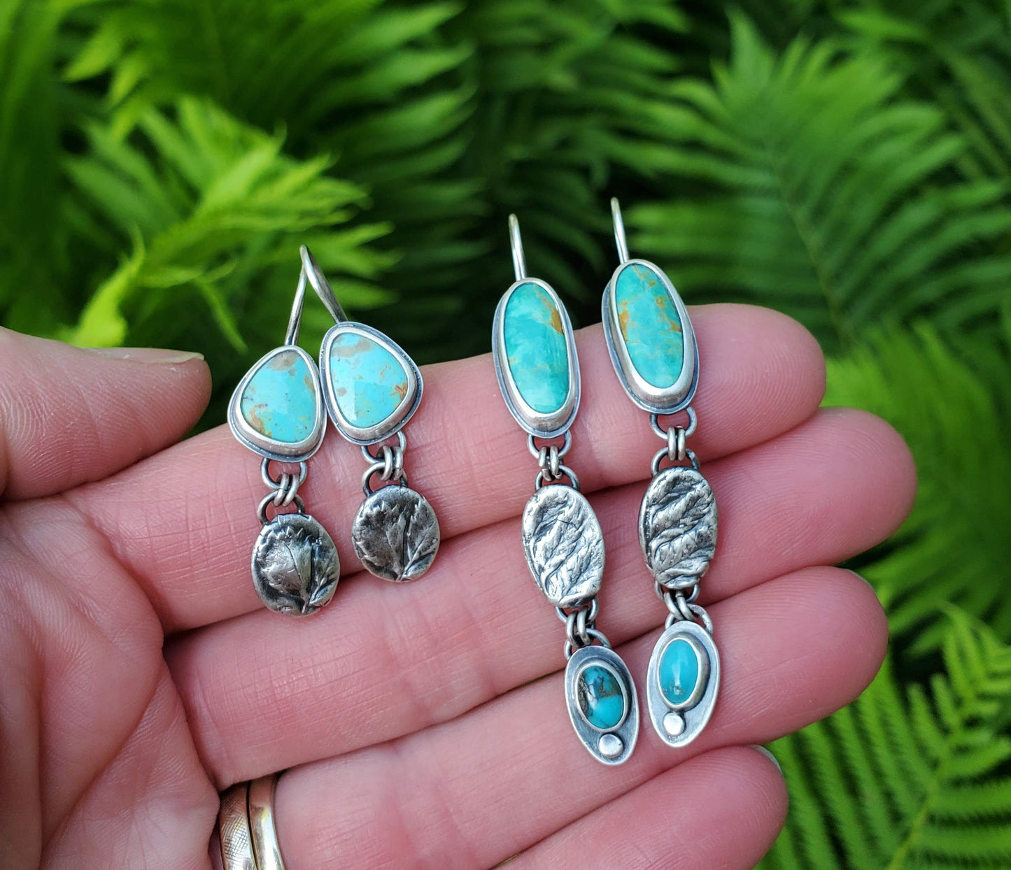 Long and Lean Turquoise and Fern Earrings
