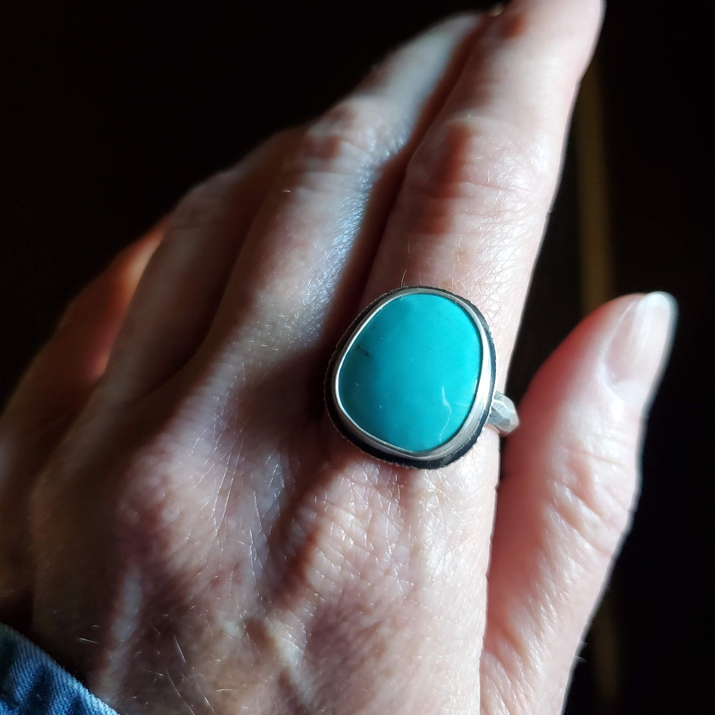 Scarred Ring, Arizona Turquoise, Size 10-1/2