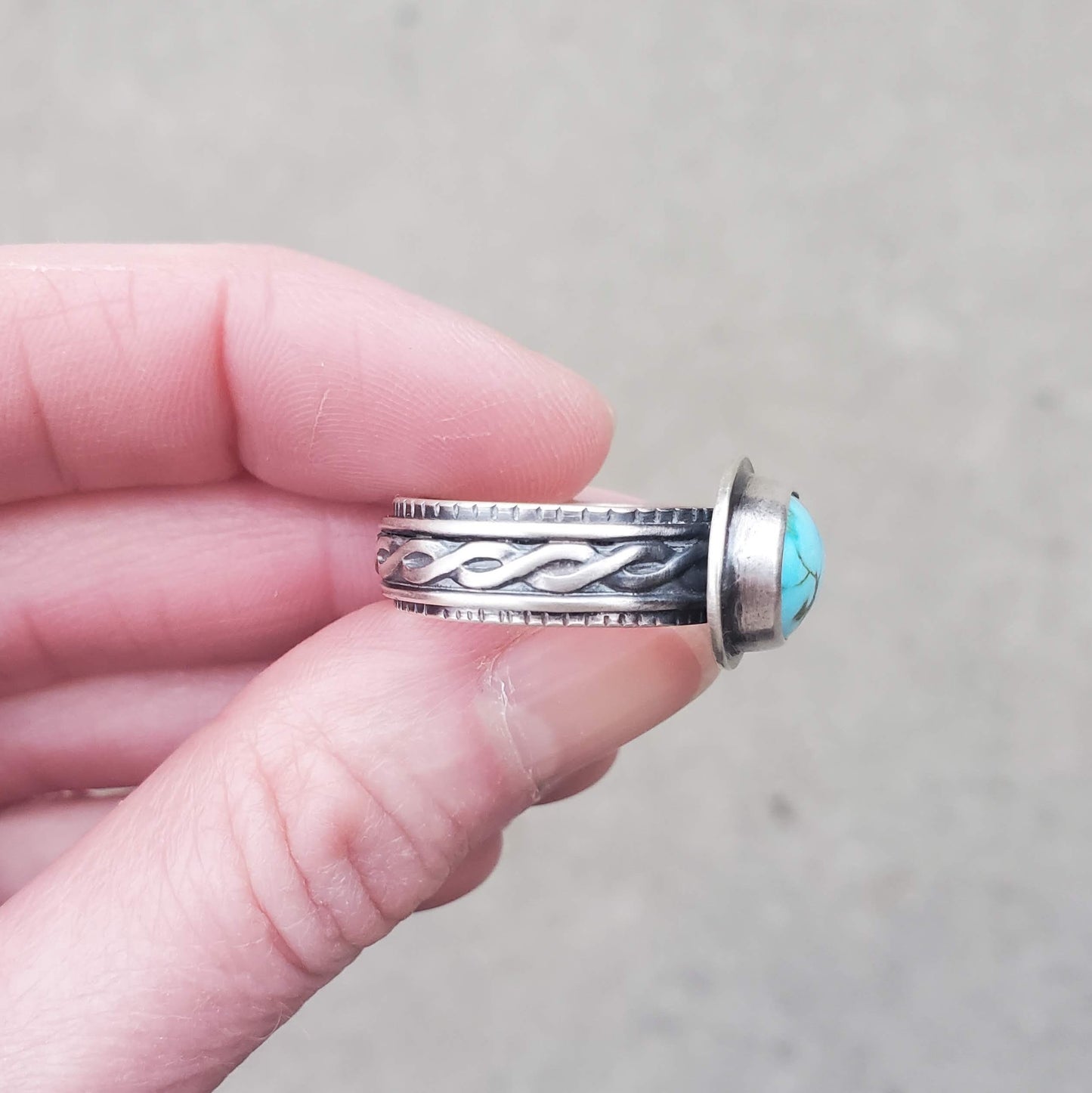 Turquoise Mountain with Decorative Ring Band - Size 10