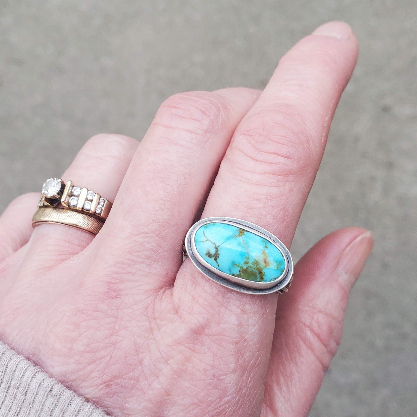 Turquoise Mountain with Decorative Ring Band - Size 10