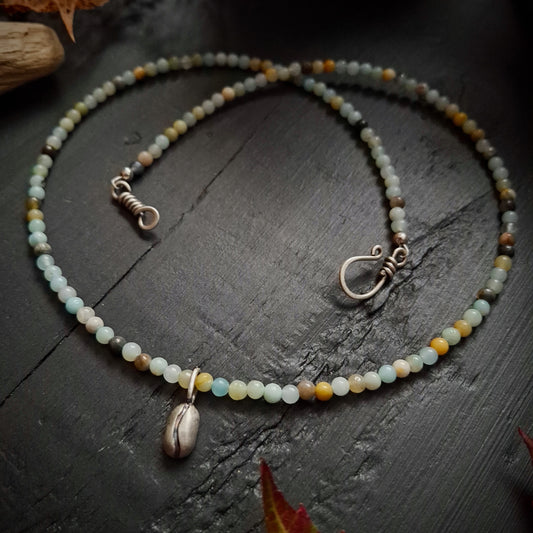 Coffee Bean and Amazonite Beaded Necklace ~ Cozy Autumn Collection