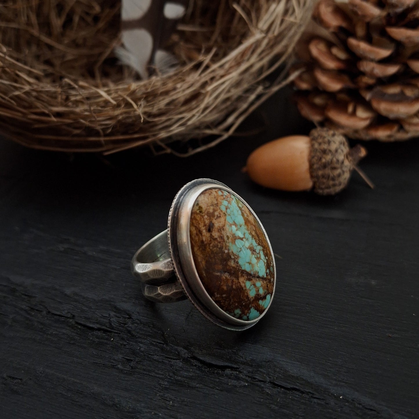 Scarred Ring, #8 Mine Turquoise, Size 9 to 9-1/4