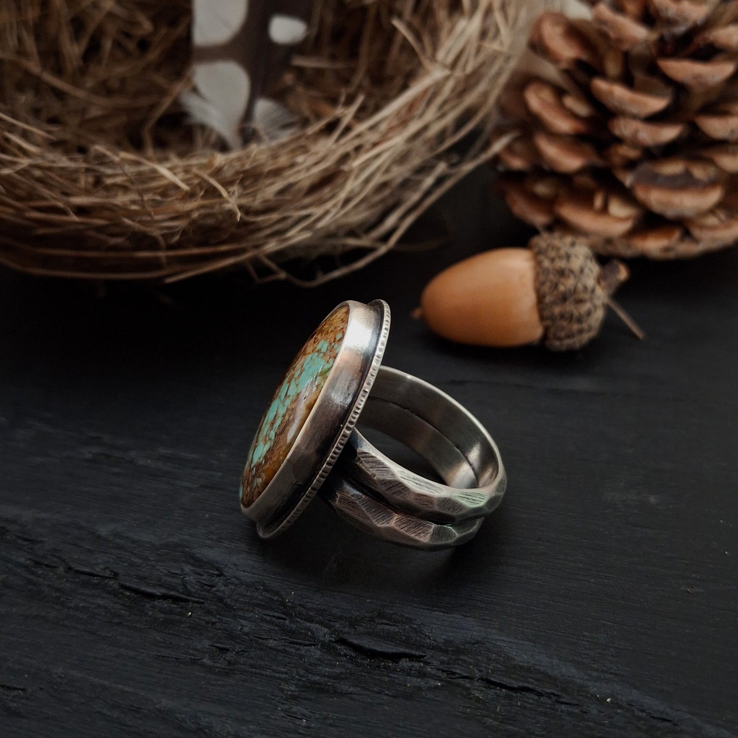 Scarred Ring, #8 Mine Turquoise, Size 9 to 9-1/4