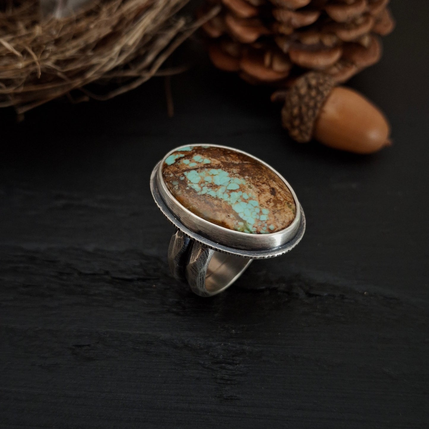 Scarred Ring, #8 Mine Turquoise, Size 9 to 9-1/4