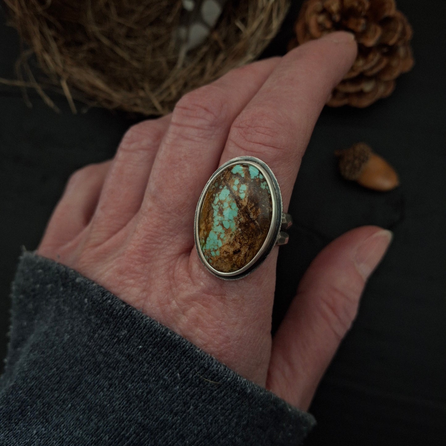 Scarred Ring, #8 Mine Turquoise, Size 9 to 9-1/4