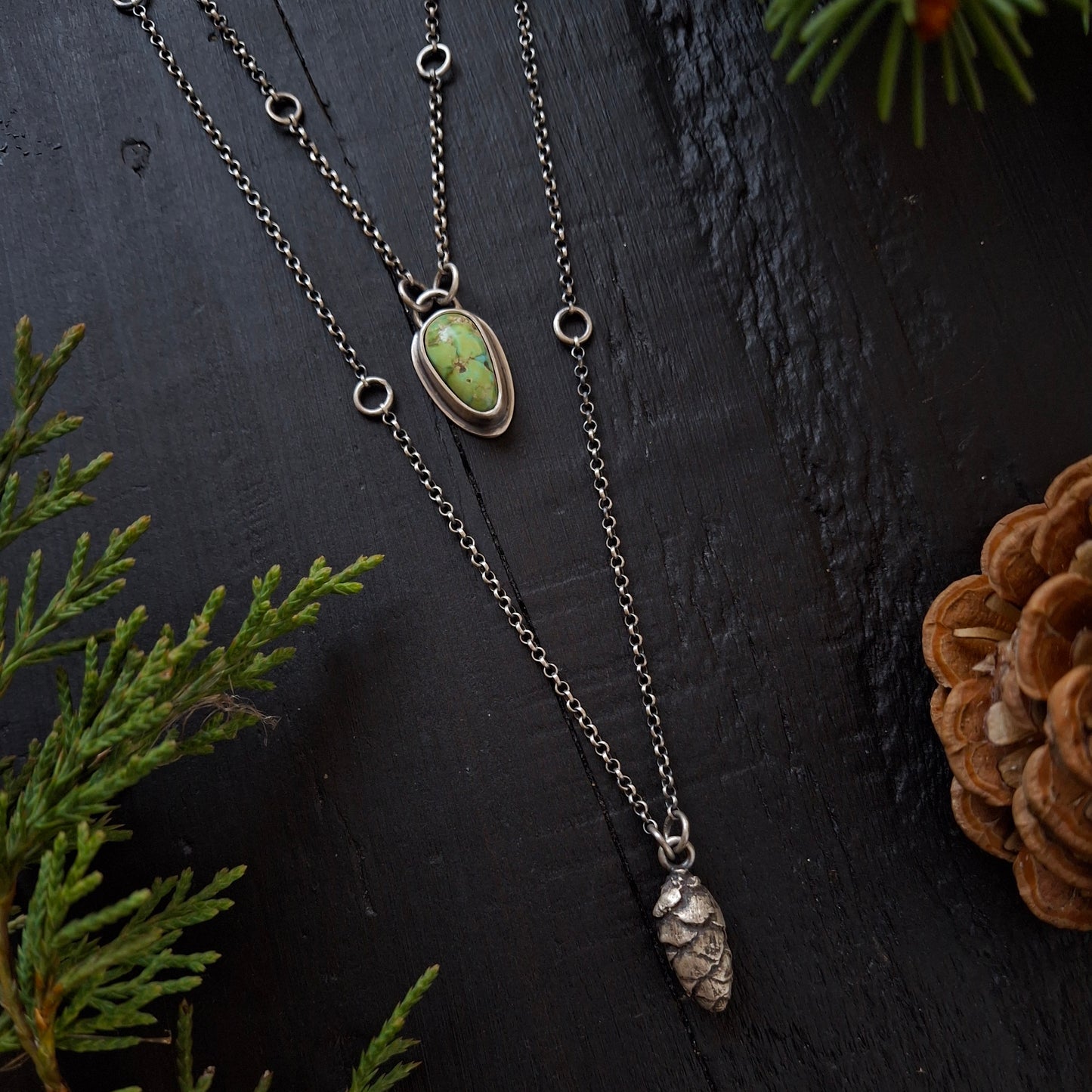 Sonoran Gold Turquoise and Pinecone Layered Necklace