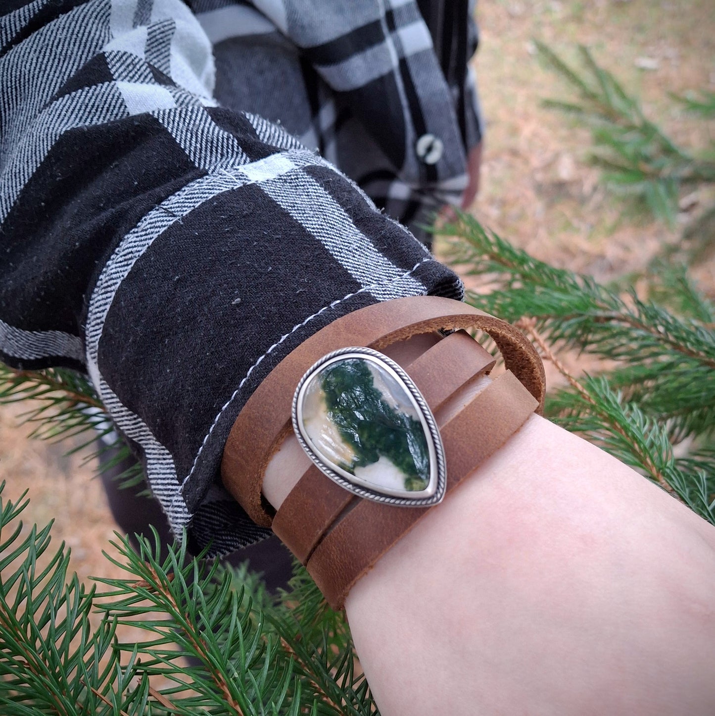 Moss Agate Leather Bracelet