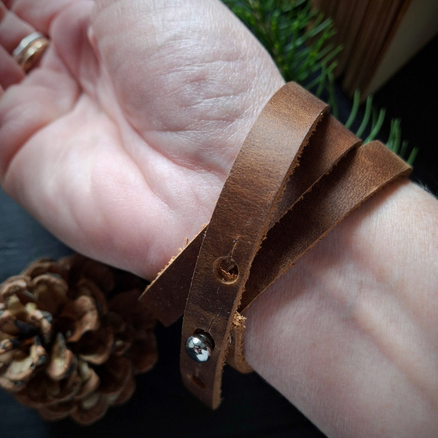 Moss Agate Leather Bracelet
