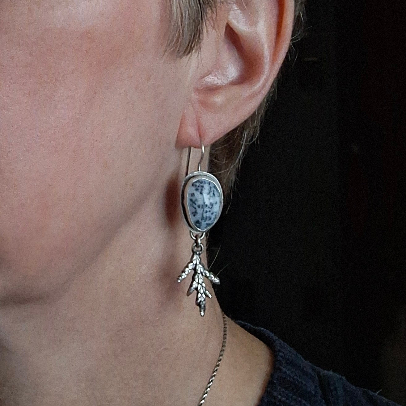 Dendritic Agate Earrings with Cedar Branch Dangles