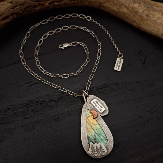 Forest at Twilight Necklace - Labradorite with Deer Antler Charm
