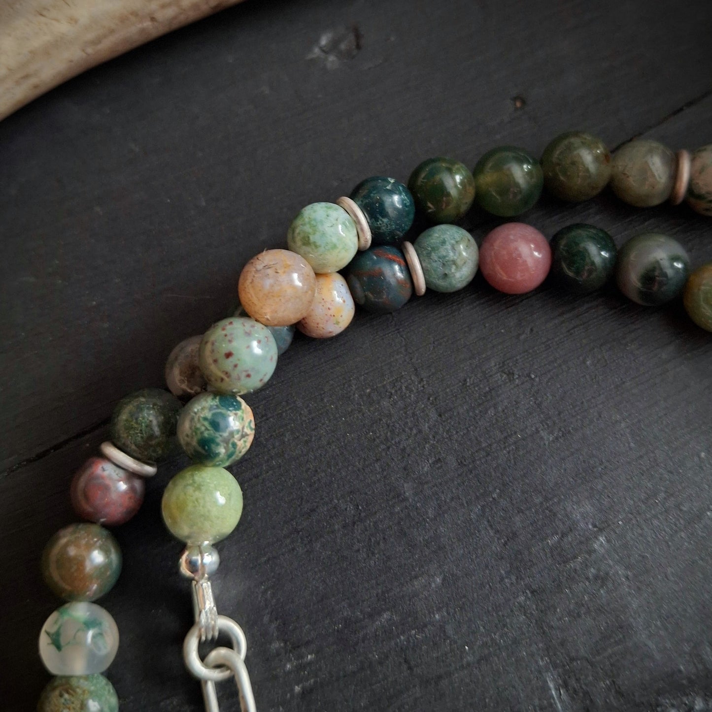 Indian Agate Beaded Necklace with Paw Print