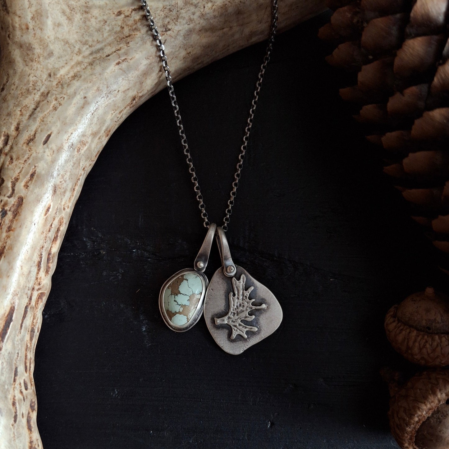 Treasure Mountain Turquoise and Moose Antler Charm Necklace
