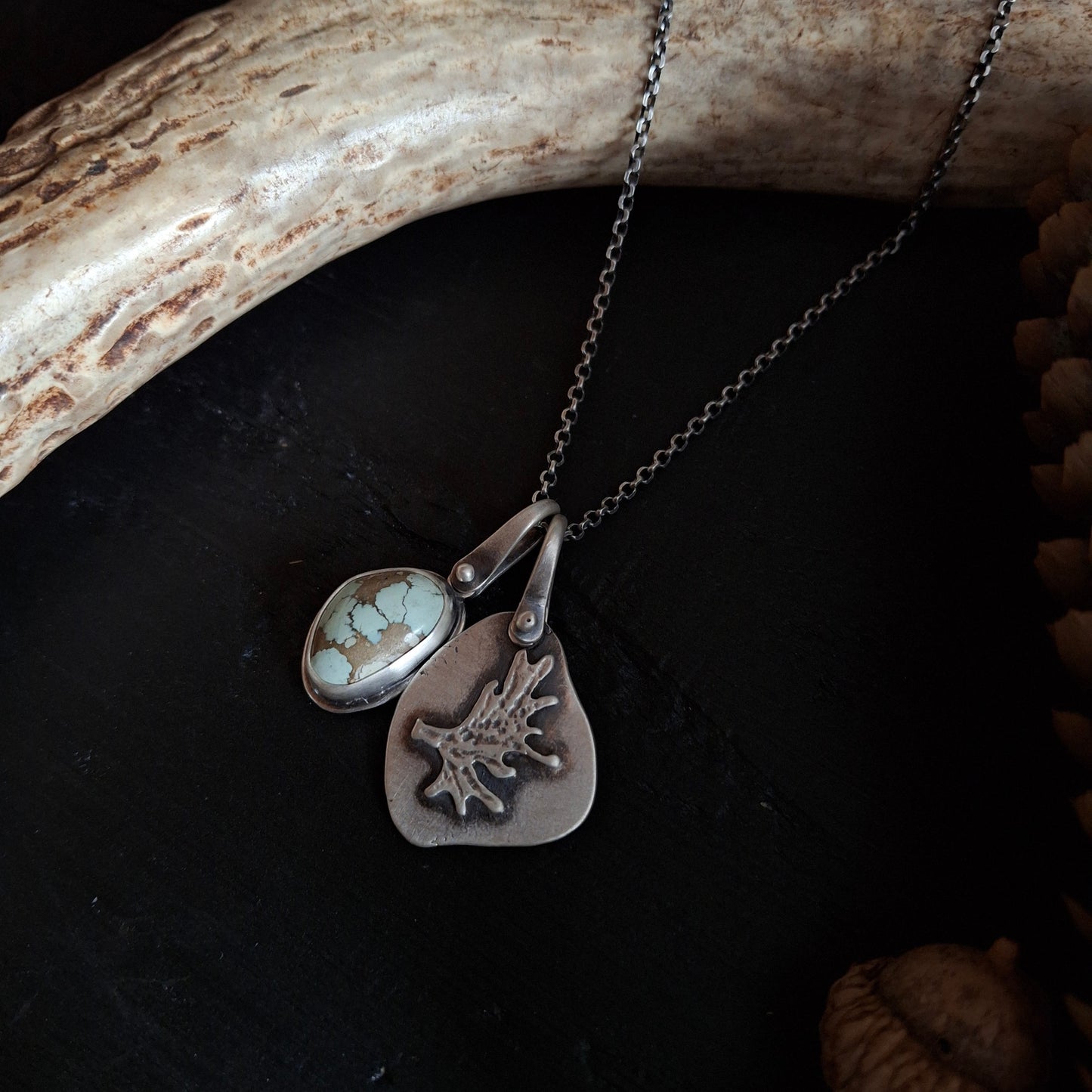 Treasure Mountain Turquoise and Moose Antler Charm Necklace