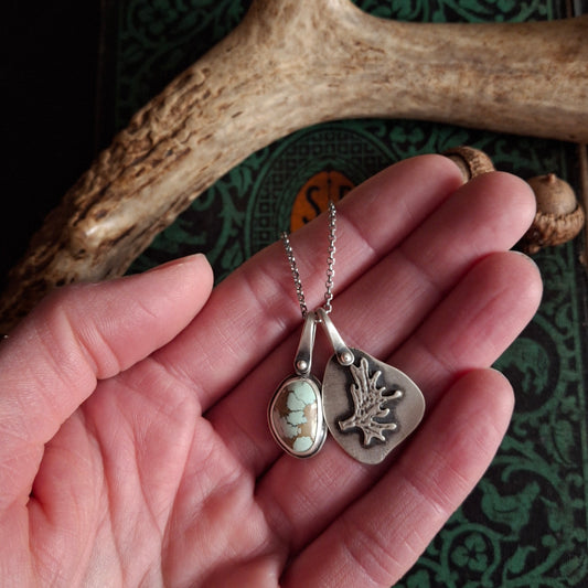 Treasure Mountain Turquoise and Moose Antler Charm Necklace