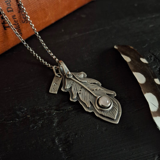Rose Quartz Feather Pendant - Joy Charm