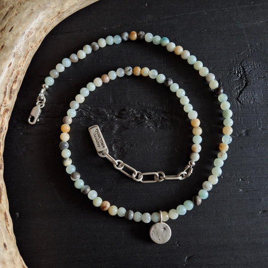 Amazonite Beaded Moon Necklace - Reversible