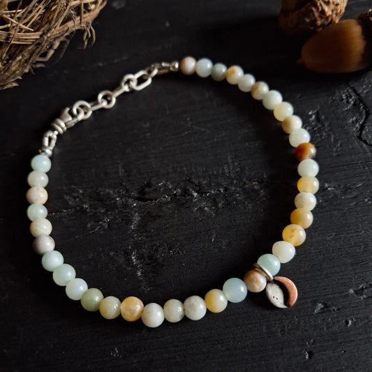 Amazonite Beaded Bracelet - Reversible Moon