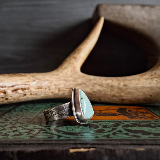 Number 8 Mine Turquoise Ring with Fused Silver Band - Size 9.25