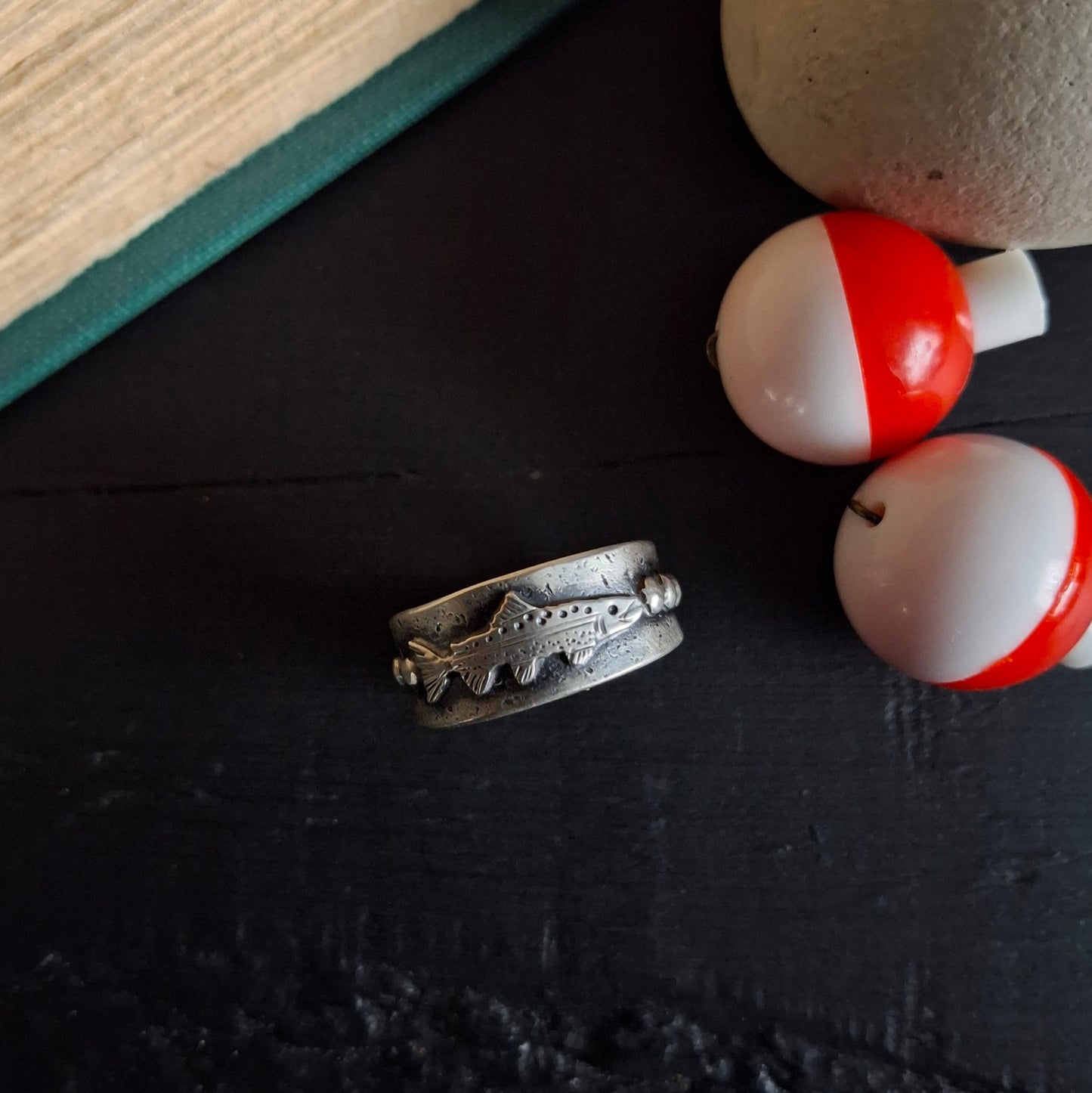 Trout and River Rock Ring - Size 7.25