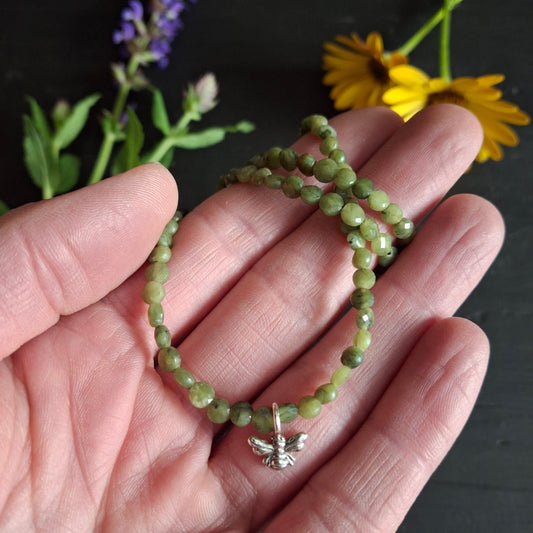 Bee Necklace with Jade Faceted Beads