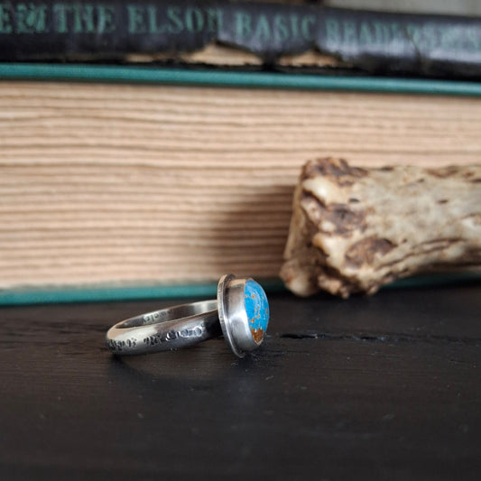 Kingman Turquoise Ring with Textured Band - Size 7.75