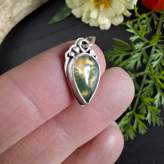 Moss Agate Charm with Carrot Seed Packet Charm
