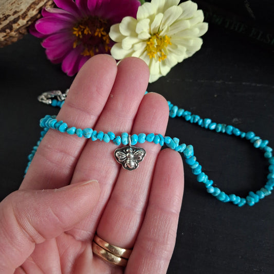 Sleeping Beauty Turquoise Necklace with Bee