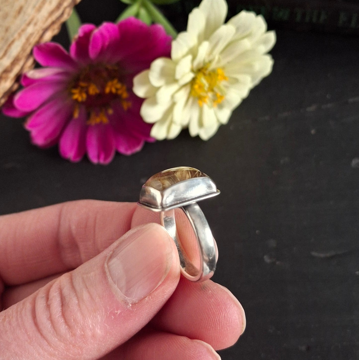 Gold Rutilated Quartz Ring - Size 5-1/4