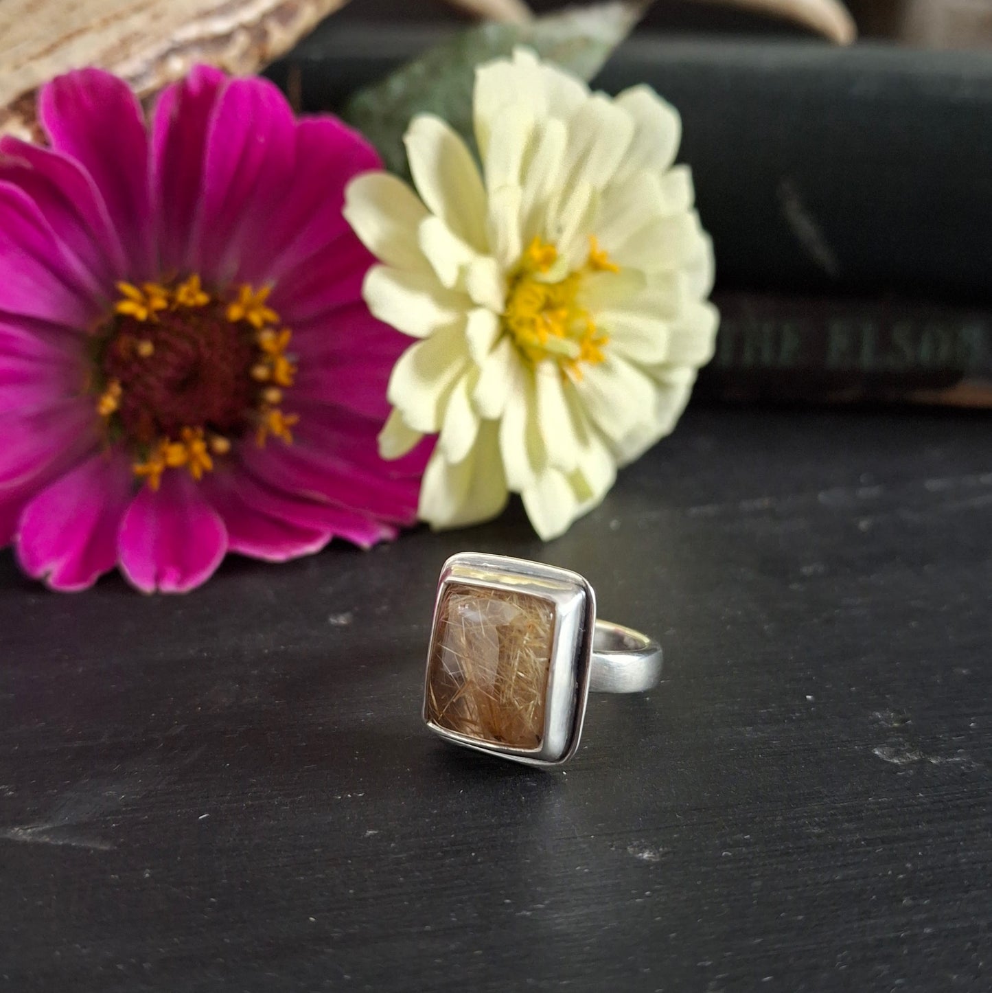Gold Rutilated Quartz Ring - Size 5-1/4