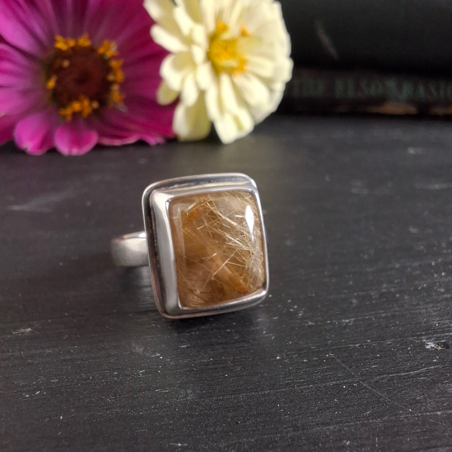 Gold Rutilated Quartz Ring - Size 5-1/4