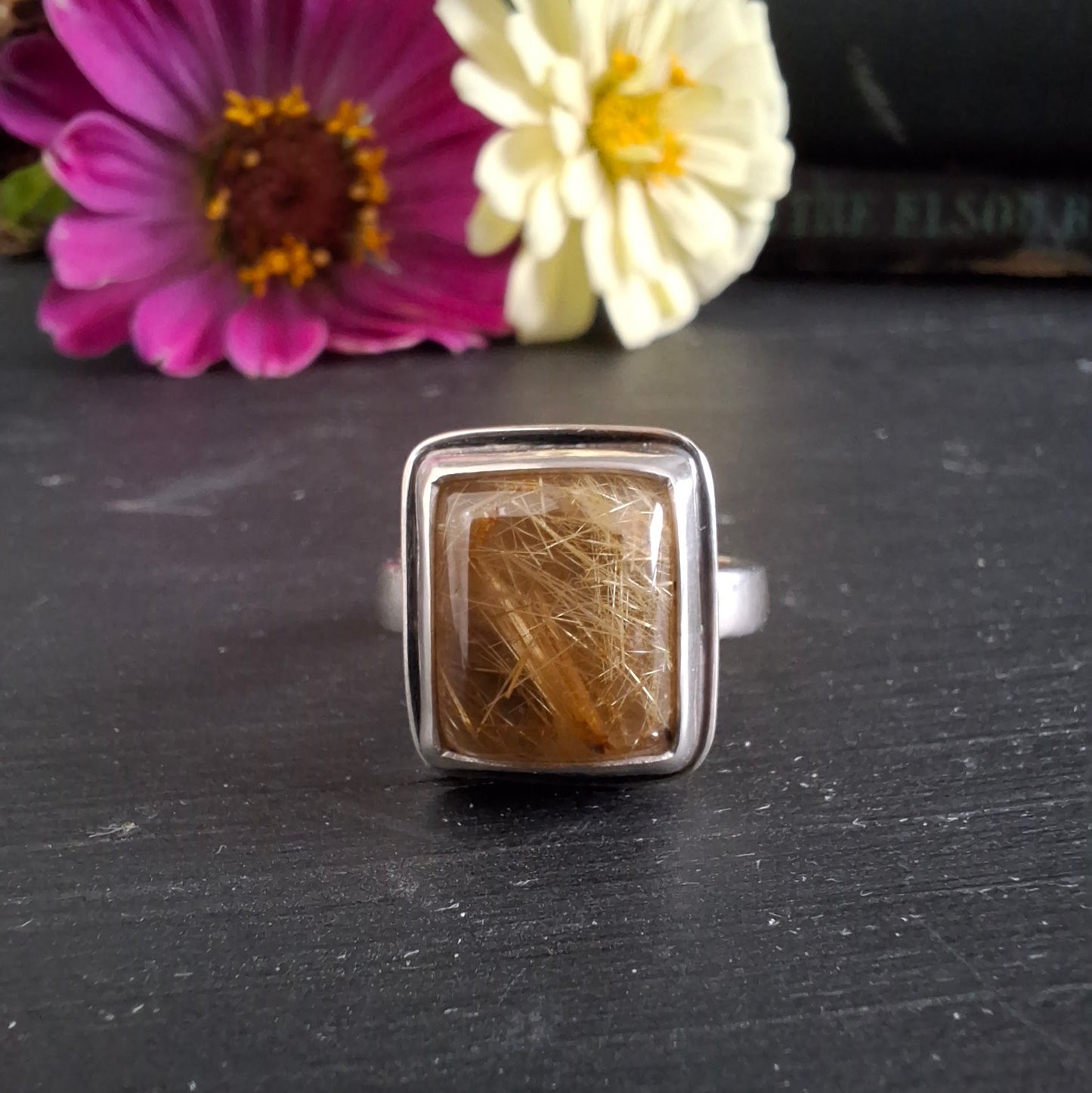 Gold Rutilated Quartz Ring - Size 5-1/4