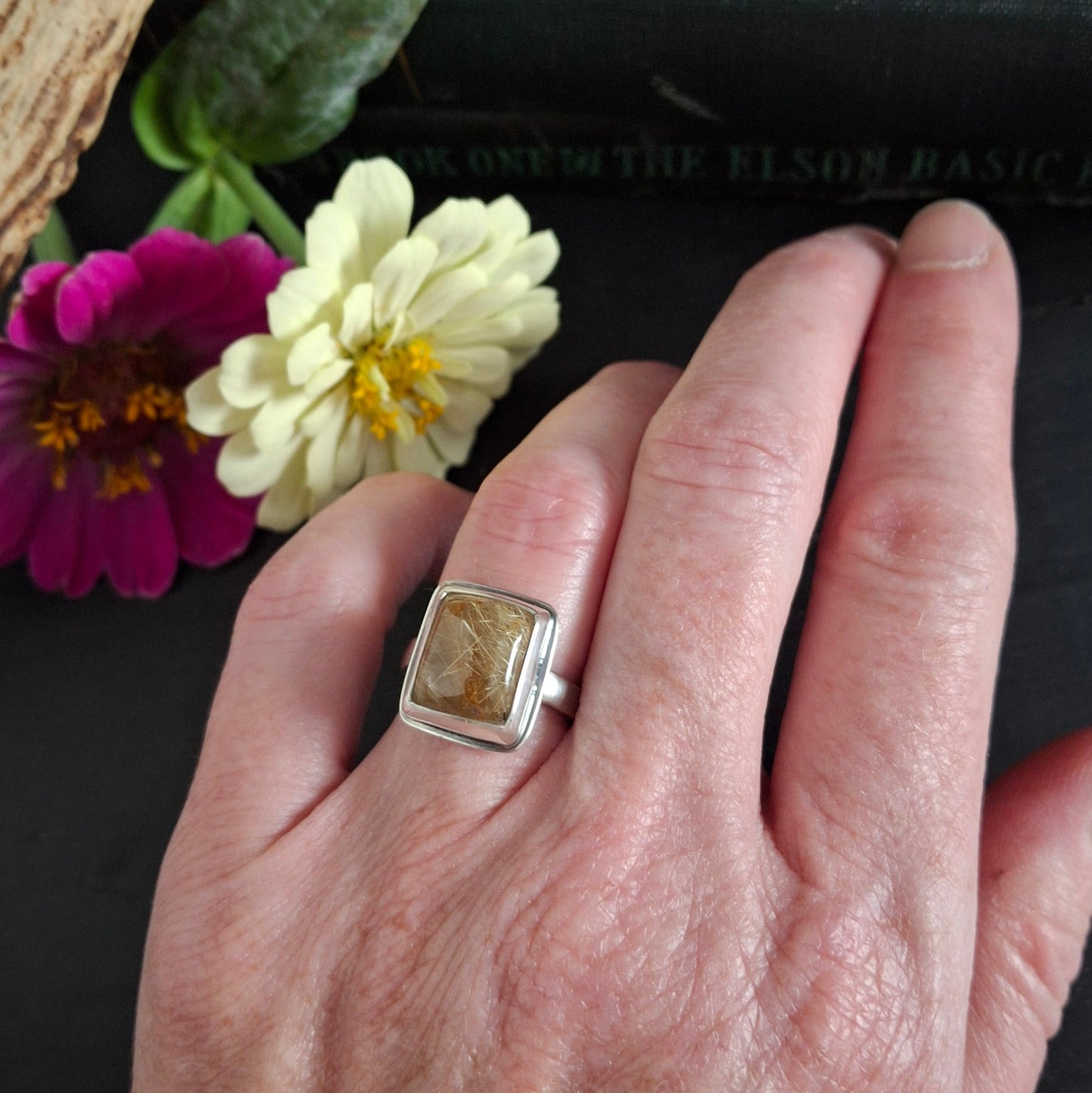Gold Rutilated Quartz Ring - Size 5-1/4