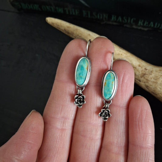 Kingman Turquoise and Succulent Dangle Earrings | Sterling Silver | Nature-Inspired Jewelry