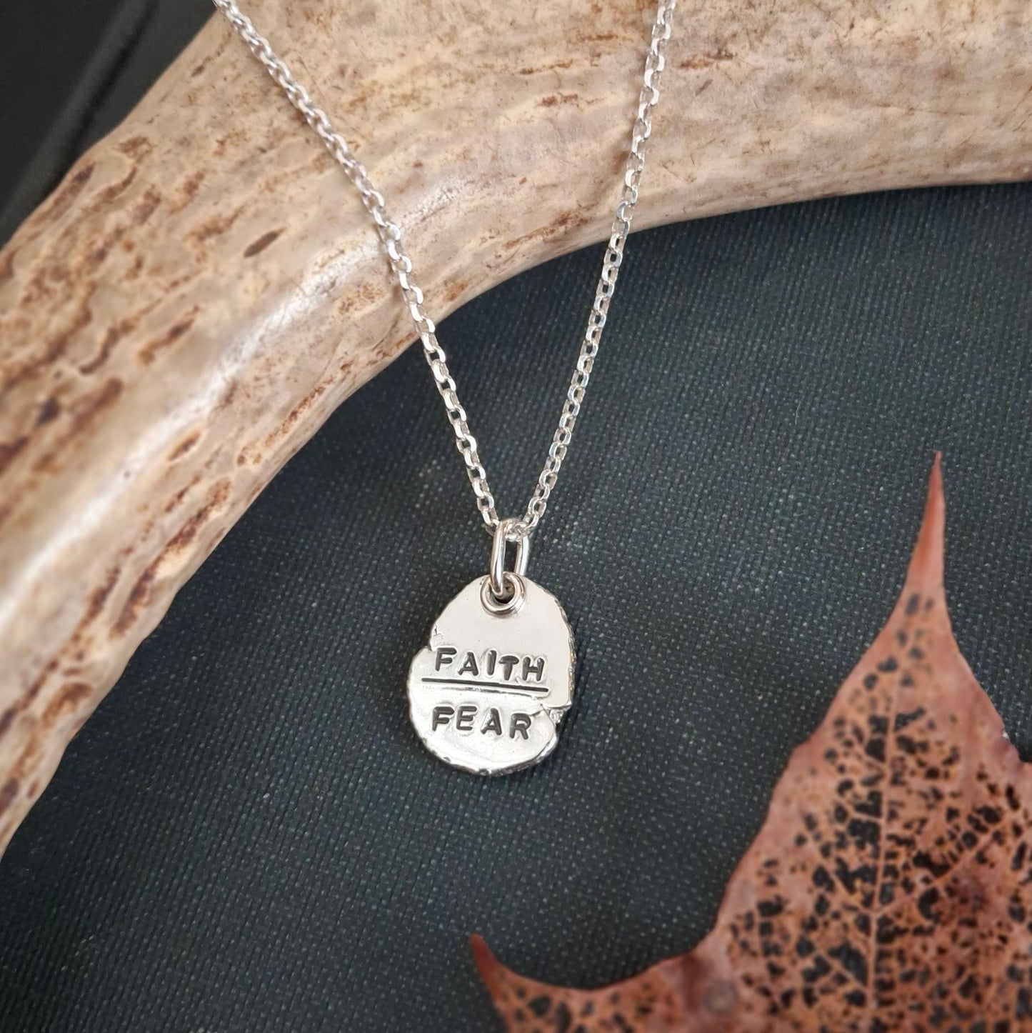 Faith Over Fear Charm - Rustic Original | Hand-Stamped Sterling Silver | Inspirational Faith Jewelry