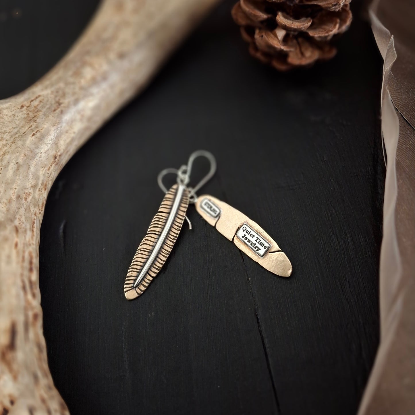 Brass Feather Earrings | Sterling Silver Hooks | Above and Below Collection