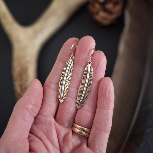 Brass Feather Earrings | Sterling Silver Hooks | Above and Below Collection