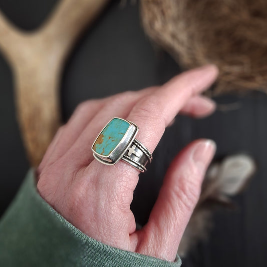 Kingman Turquoise Cross Ring | Sterling Silver | Above and Below Collection