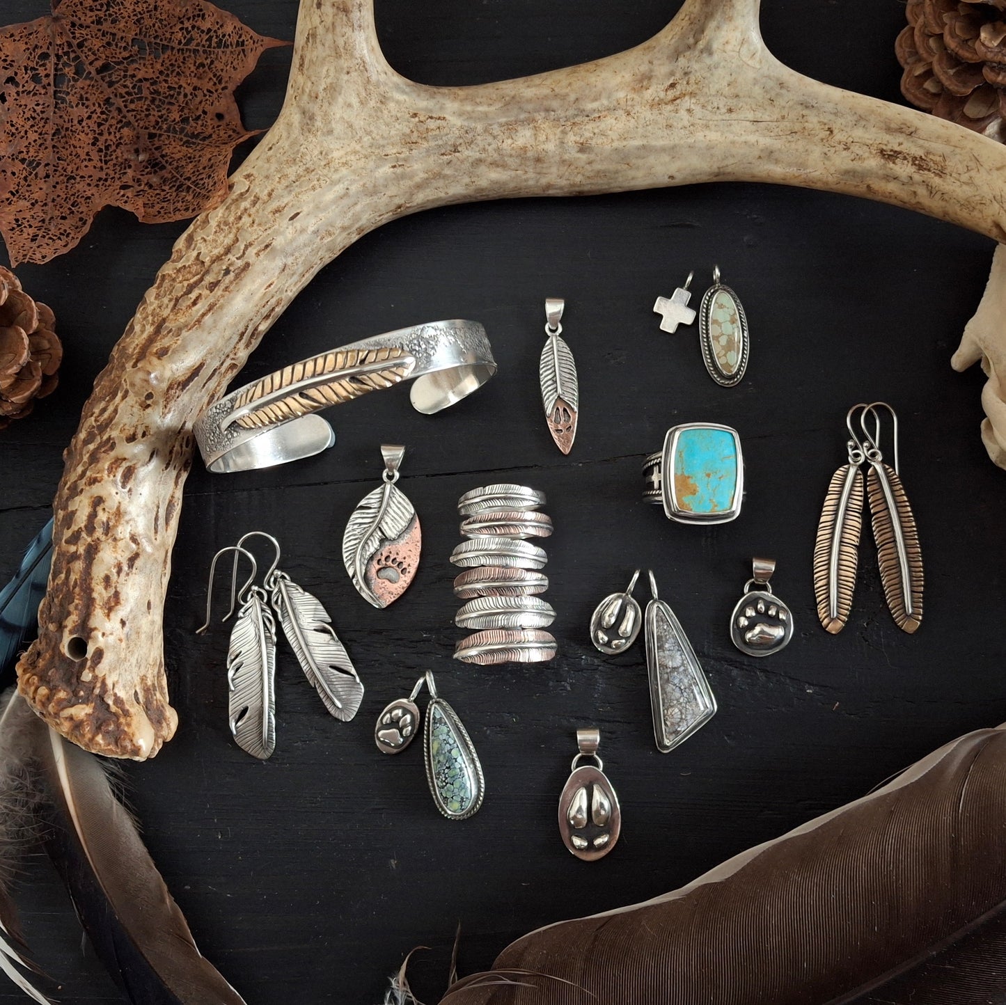Coyote Track and Variscite Pendant | Sterling Silver | Above and Below Collection