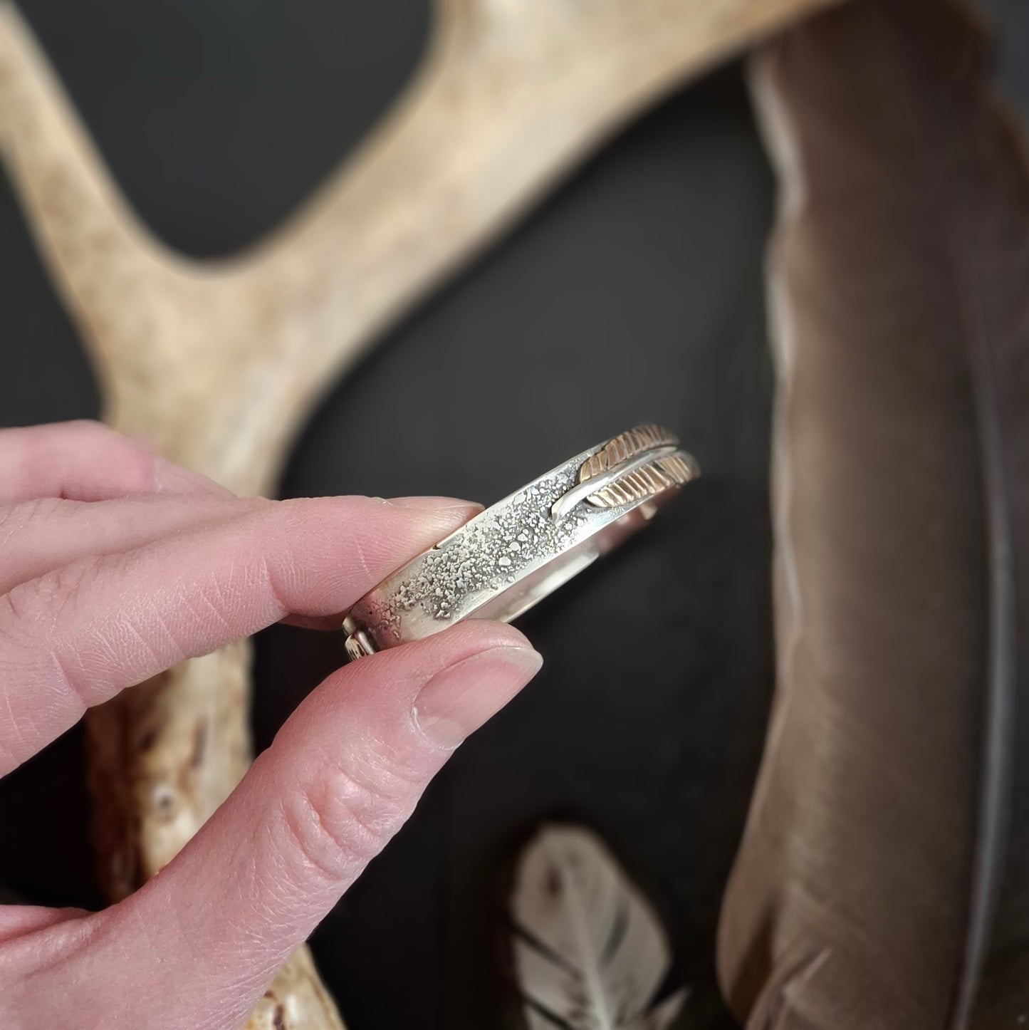 Feather Cuff with Turquoise | Sterling Silver and Brass | Above and Below Collection