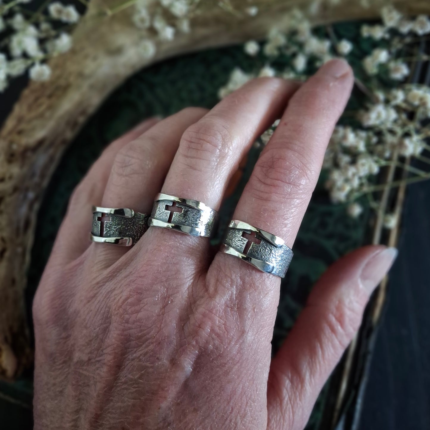 Faith Cross Ring with Pray Trust Message | Sterling Silver | Made to Order
