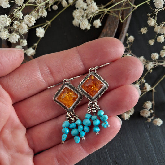 Amber and Sleeping Beauty Turquoise Earrings | Sterling Silver | Western Inspired