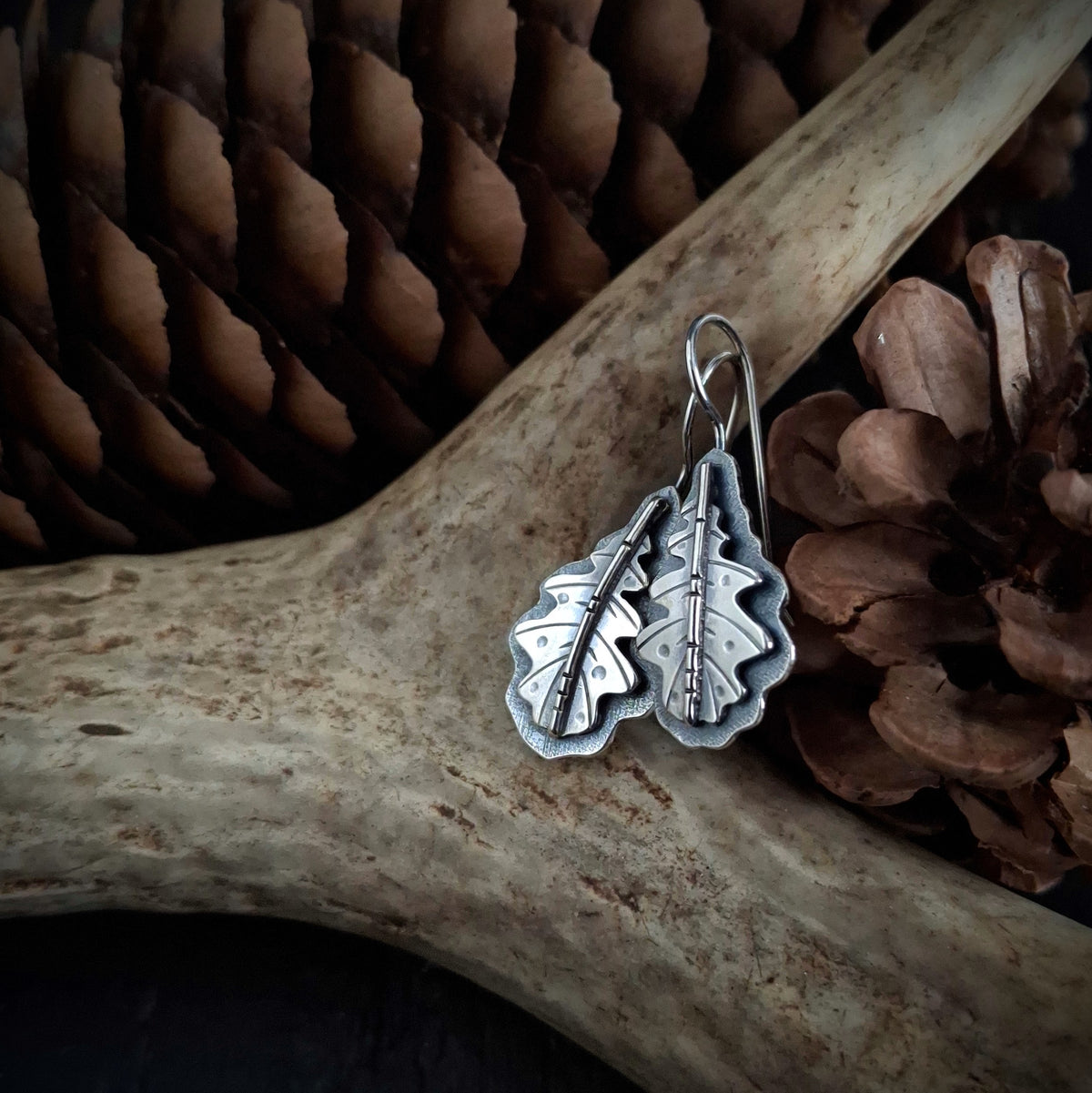 Sterling Silver Oak Leaf Earrings | Layered Nature Inspired Earrings