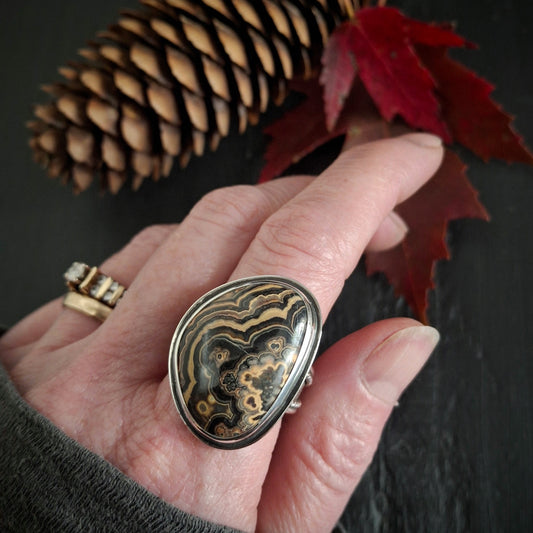 Flowering Tube Onyx Ring | Sterling Silver Statement Ring | Size 10 1/2
