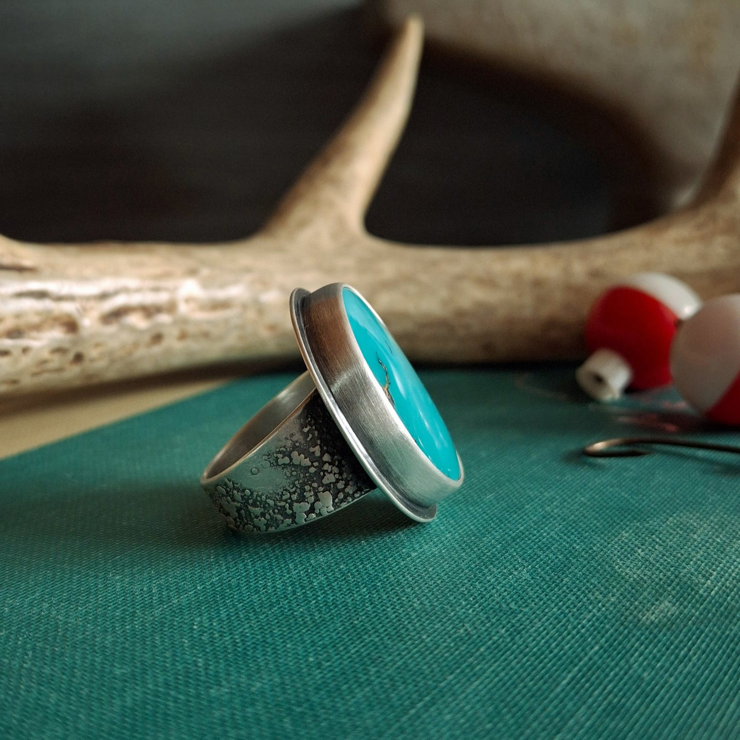 Tibetan Turquoise with Trout Ring - Size 8.5