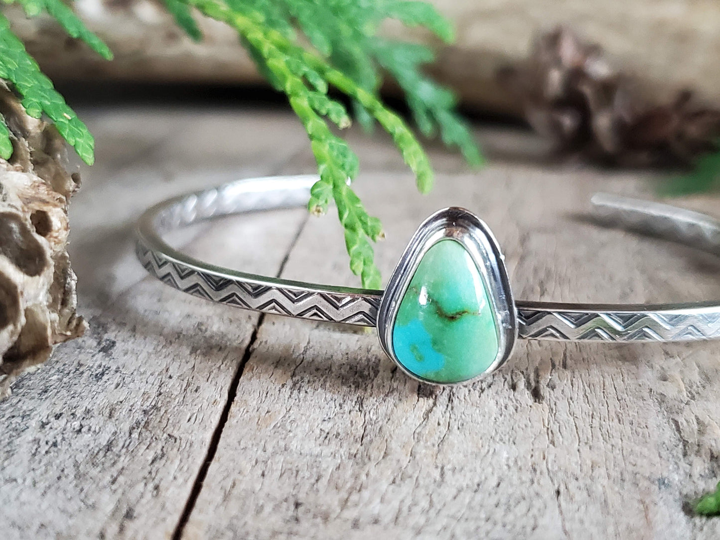 Sonoran Gold Turquoise Cuff with Zig Zag Pattern