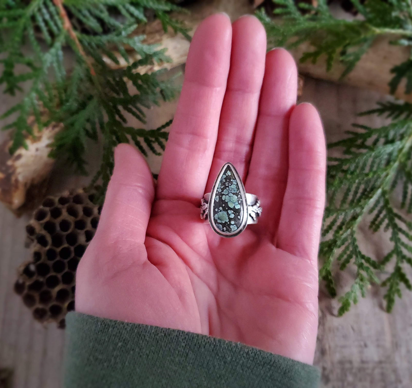 Star Fox Variscite with Cedar Ring - Size 8.5