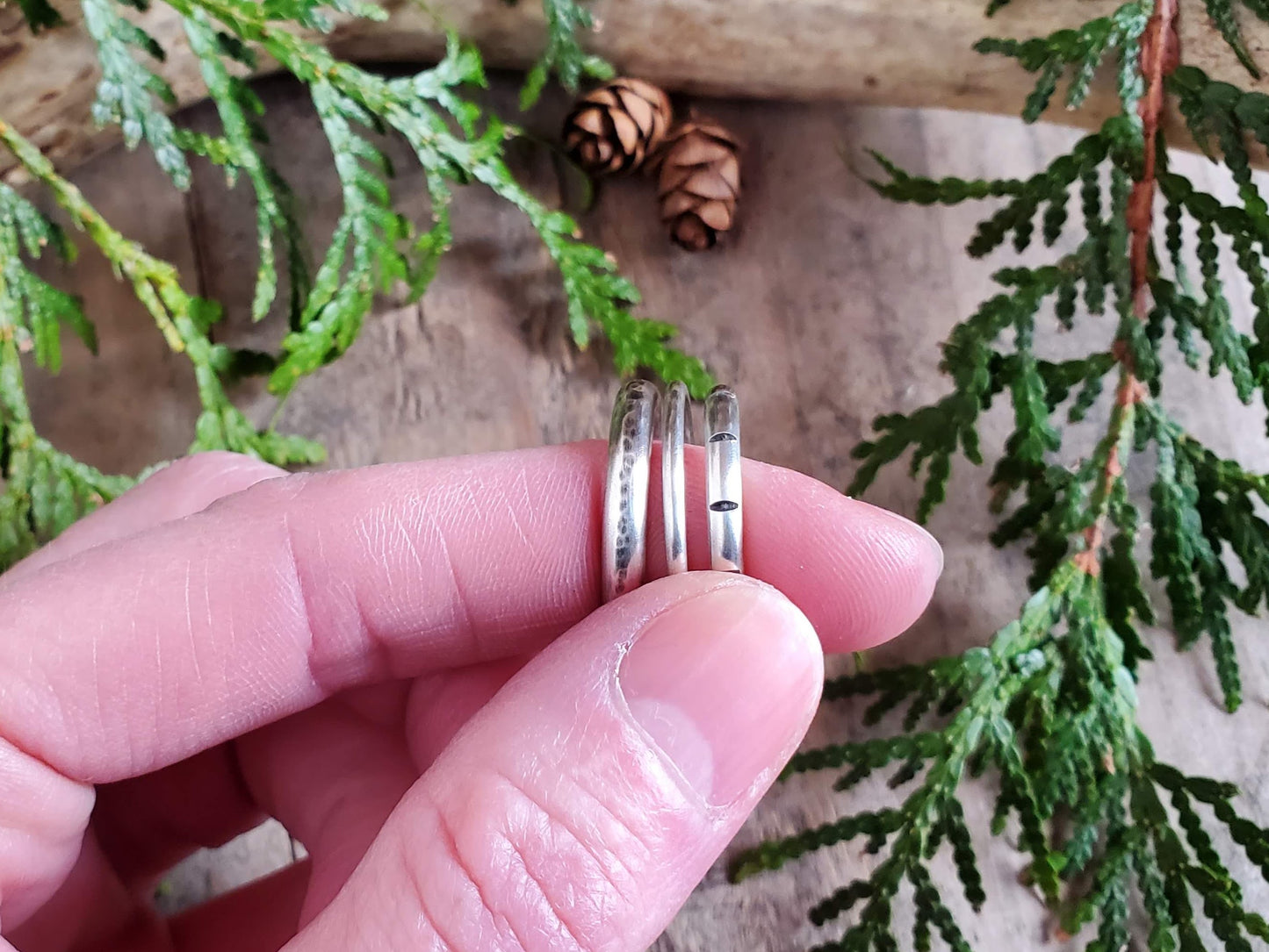 Turquoise and Feather Stacking Ring Set - Size 8.5