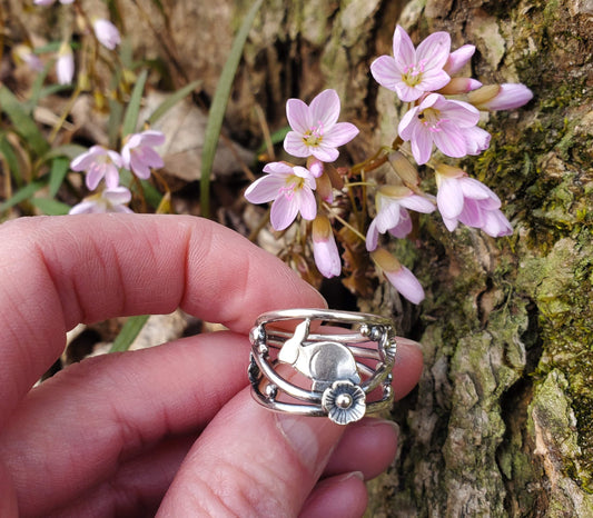 Bunny Among the Wildflowers on Branching Out Ring - Size 7.5