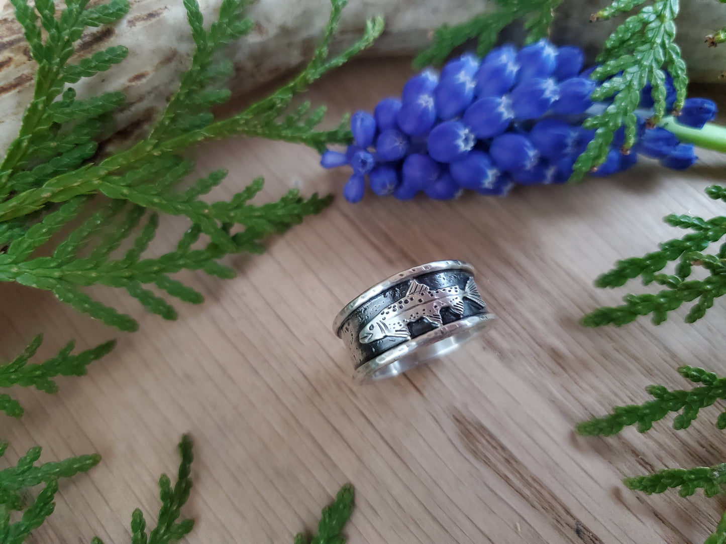 Sterling Silver Trout Ring - Size 5.25